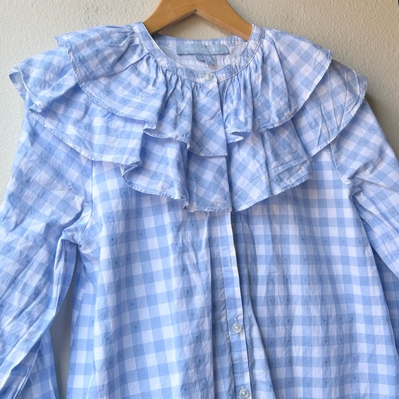 Hill House The Colette Dress in Blue Jacquard Check Ruffle Sz XS - Picture 6 of 15